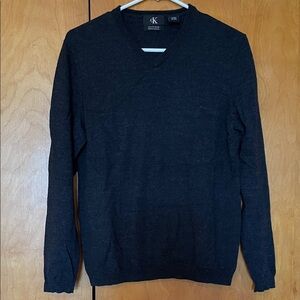 Calvin Klein Men's Dark Gray Charcoal V-neck extra fine merino wool Sweater